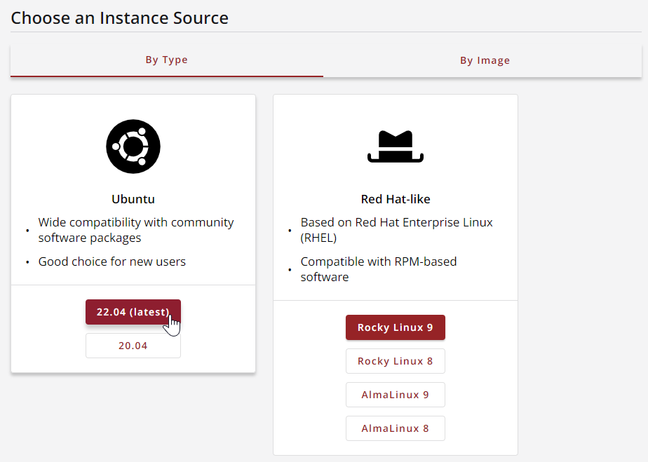 Select Ubuntu 22 from Choose an Instance Source