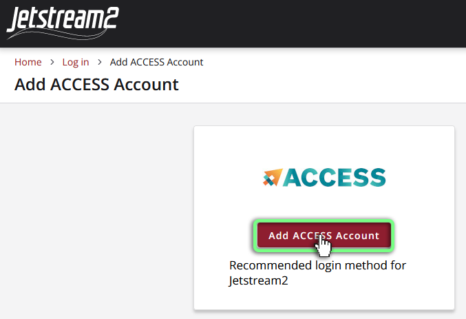 A screenshot showing the 'Add ACCESS account' button