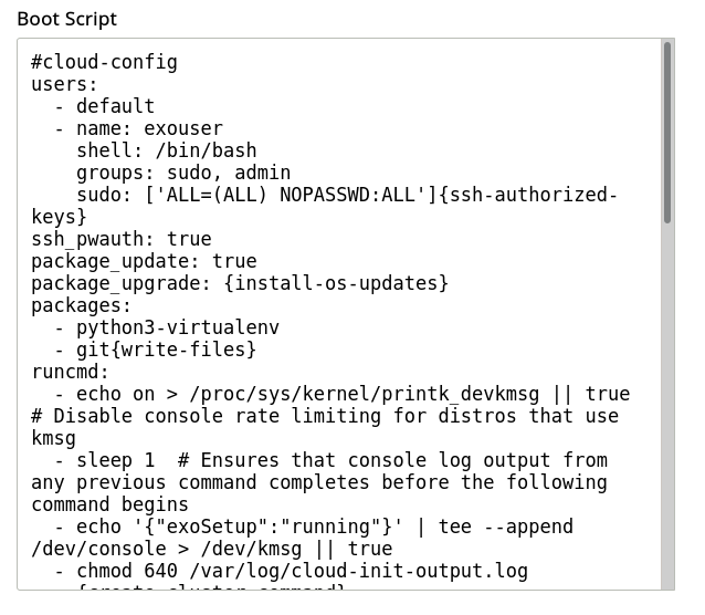 A screenshot of the default Exosphere cloud-init config file