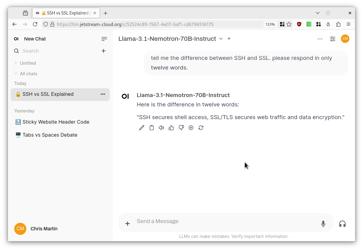 screenshot of Open WebUI chat interface