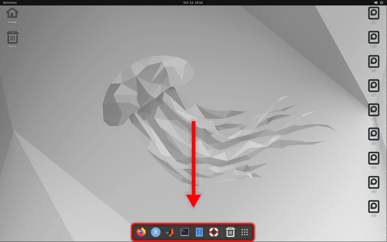 A screenshot showing the location of the Ubuntu 22.04 favorites bar