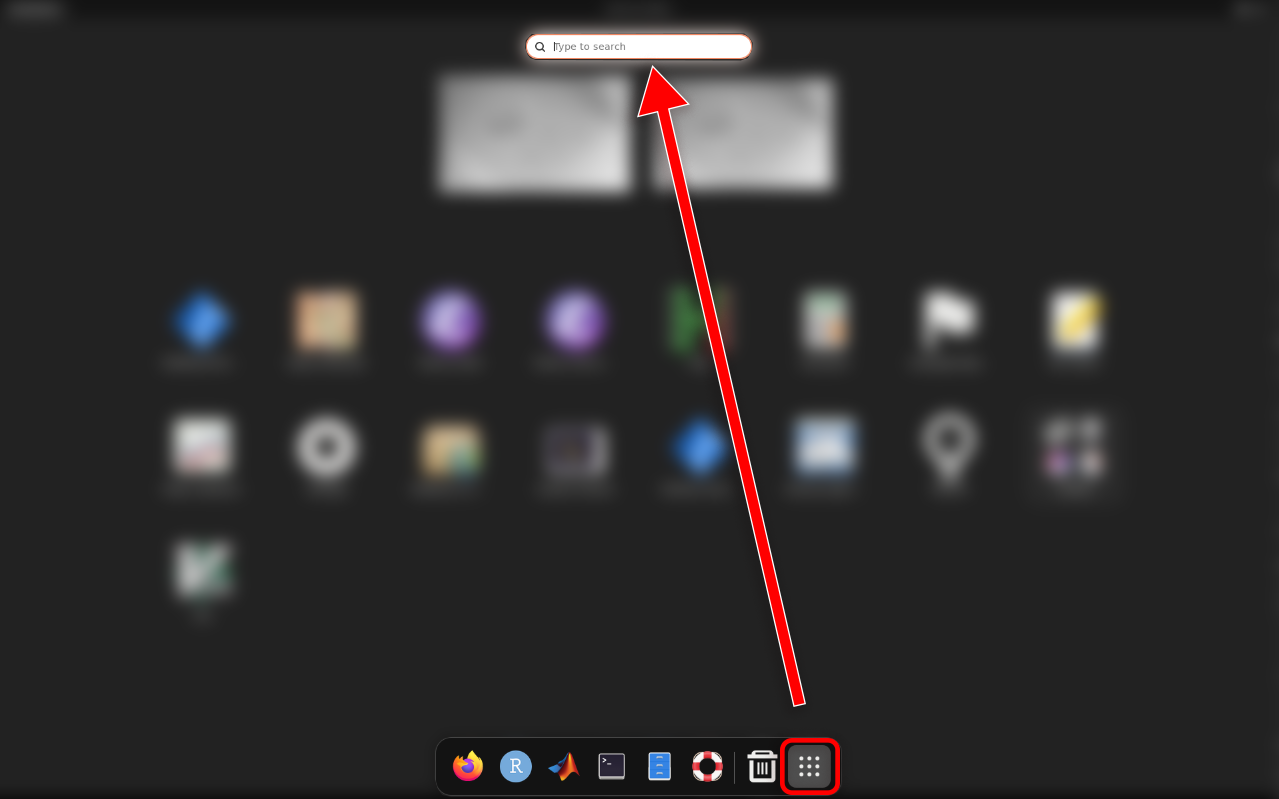 A screenshot highlighting the location of the Ubuntu 22.04 search bar