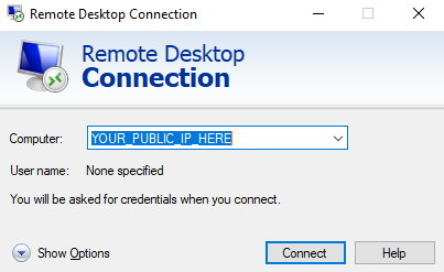 A screenshot of the Remote Desktop Connection prompt