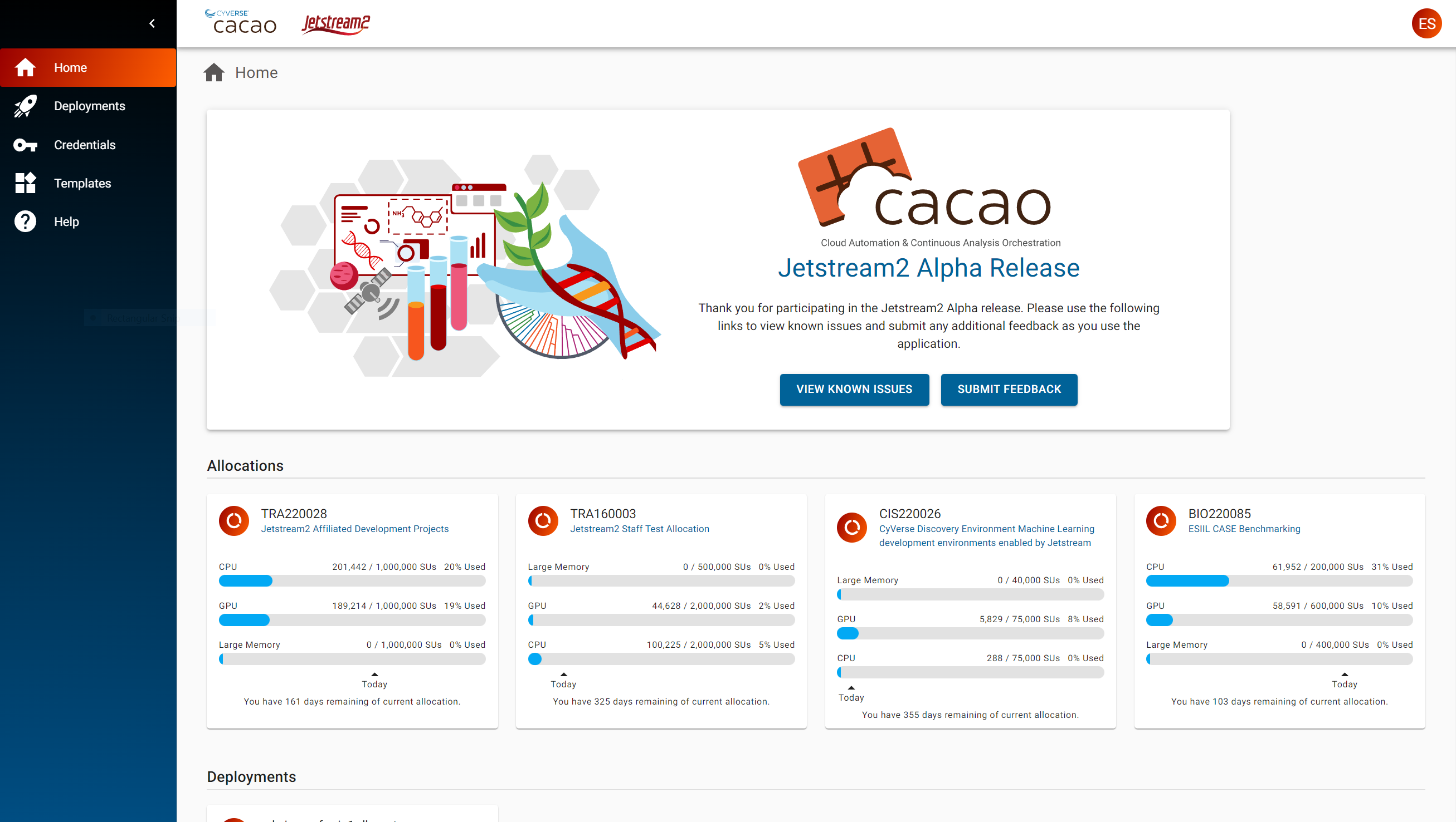 cacao home dashboard